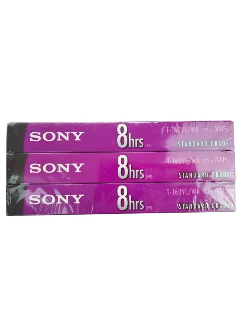 Sony 3-Pack VHS Tapes T-160 8 Hours EP Mode High Durability Standard Grade New